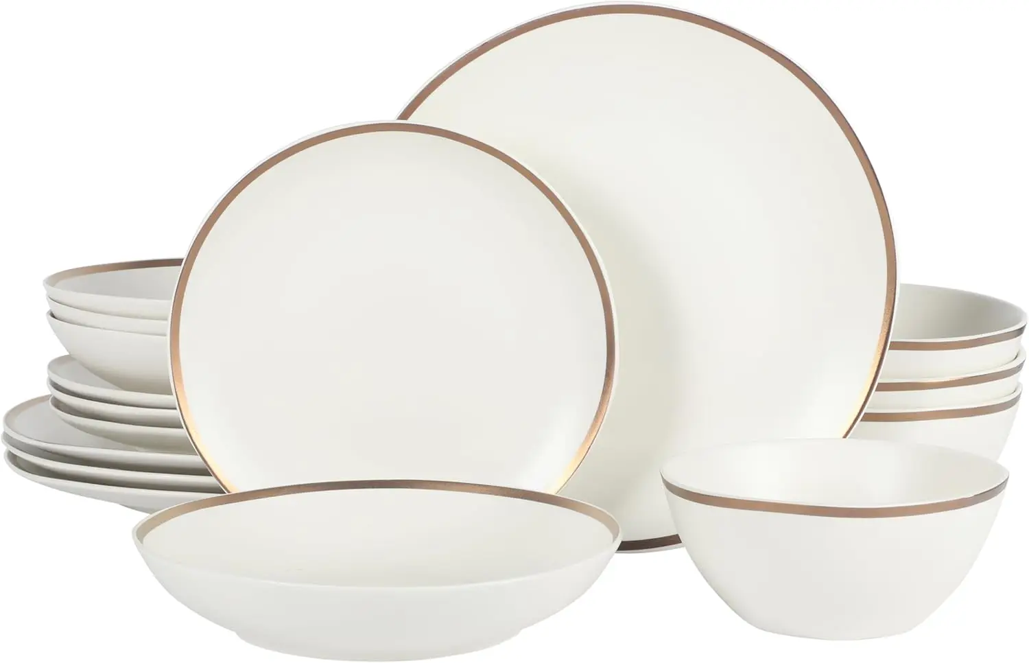 Kings Road Double Plates and Bowl Organic Round Porcelain Chip and Scratch Resistant Dinnerware Set - Matte White w/Gold Rim
Kings Road Double Plates and Bowl Organic Round Porcelain Chip and Scratch Resistant Dinnerware Set - Matte White w/Gold Rim
