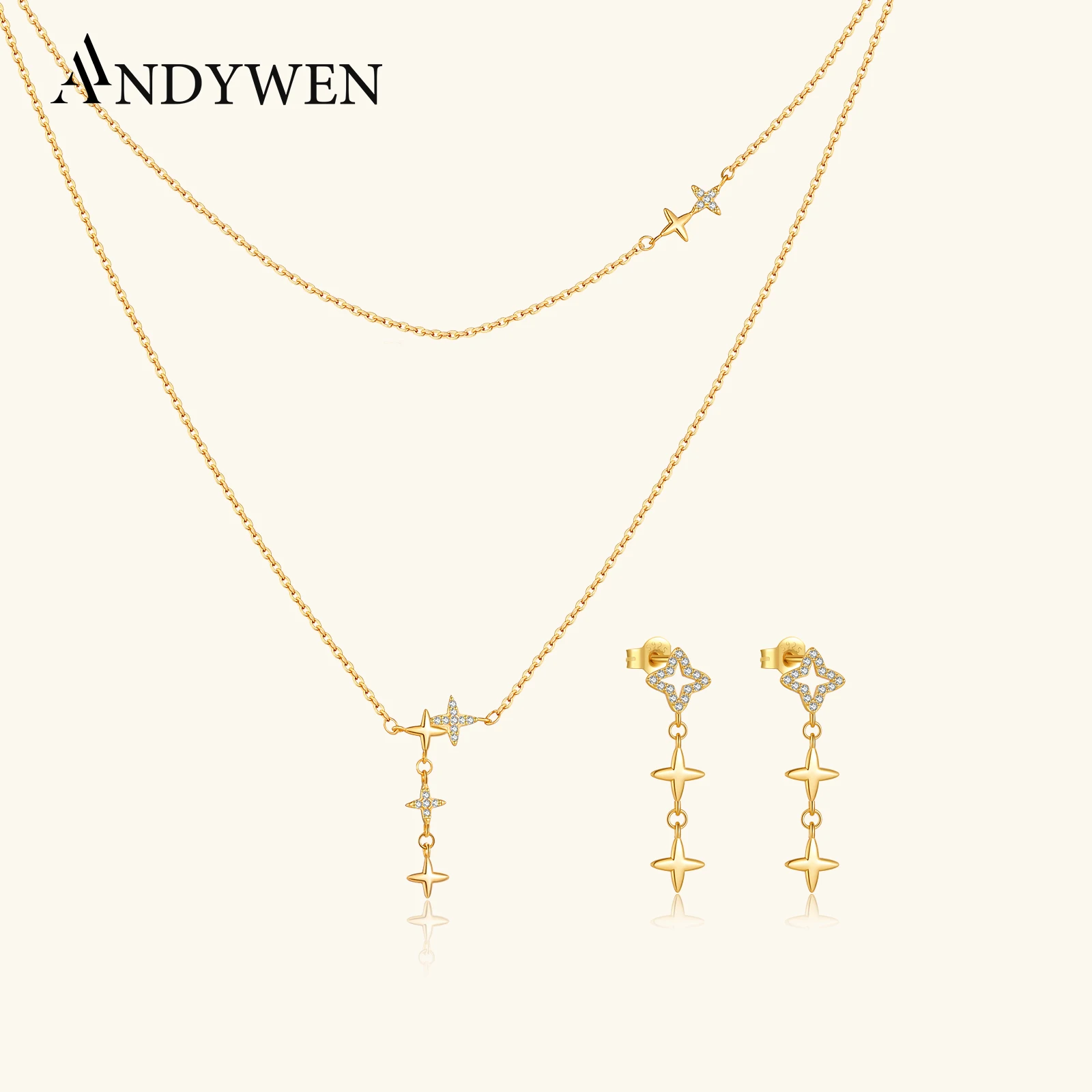 ANDYWEN 925 Sterling Silver Mutil Star Zircon CZ Long Two Chain Necklace Drop Earrings Women Party Luxury Fine Jewelry Set
ANDYWEN 925 Sterling Silver Mutil Star Zircon CZ Long Two Chain Necklace Drop Earrings Women Party Luxury Fine Jewelry Set