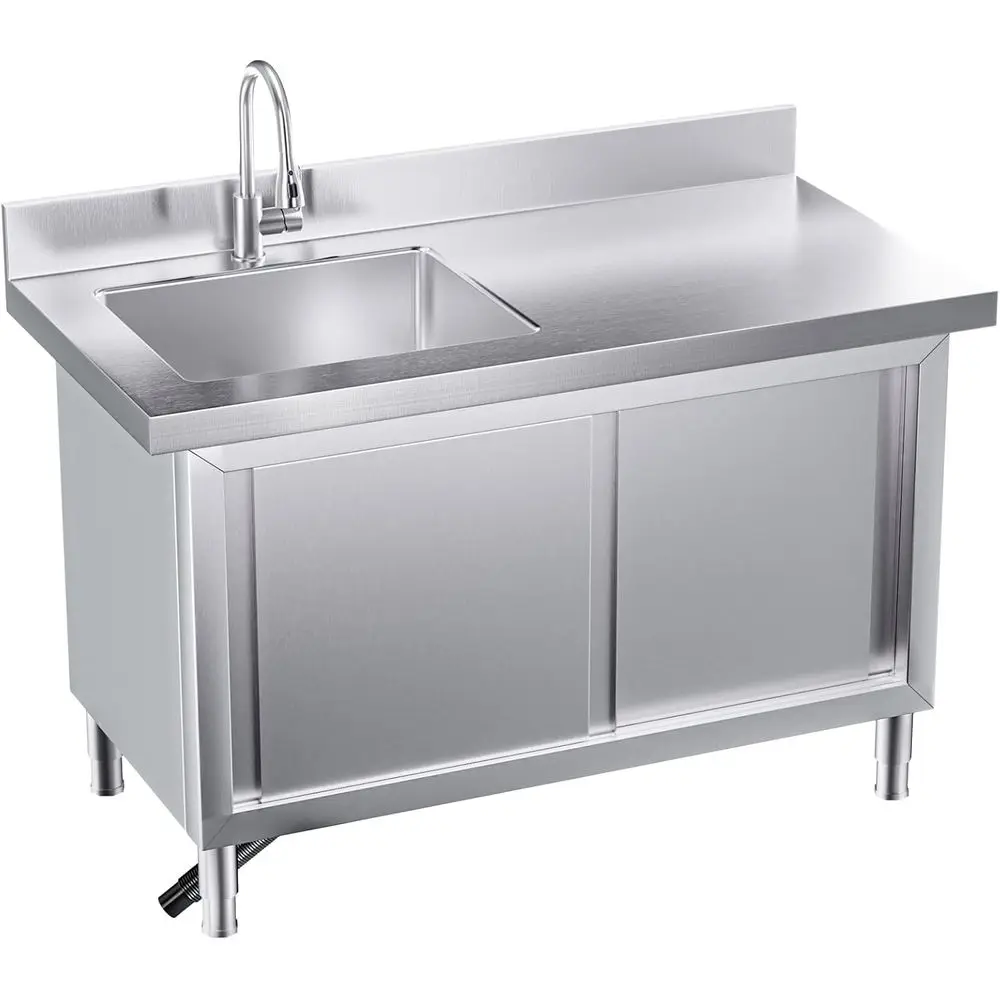 Commercial Stainless Steel Laundry Sink with Pull-out Faucet, Utility Cabinet with Workbench and Two-tier Storage for Restaurant
Commercial Stainless Steel Laundry Sink with Pull-out Faucet, Utility Cabinet with Workbench and Two-tier Storage for Restaurant