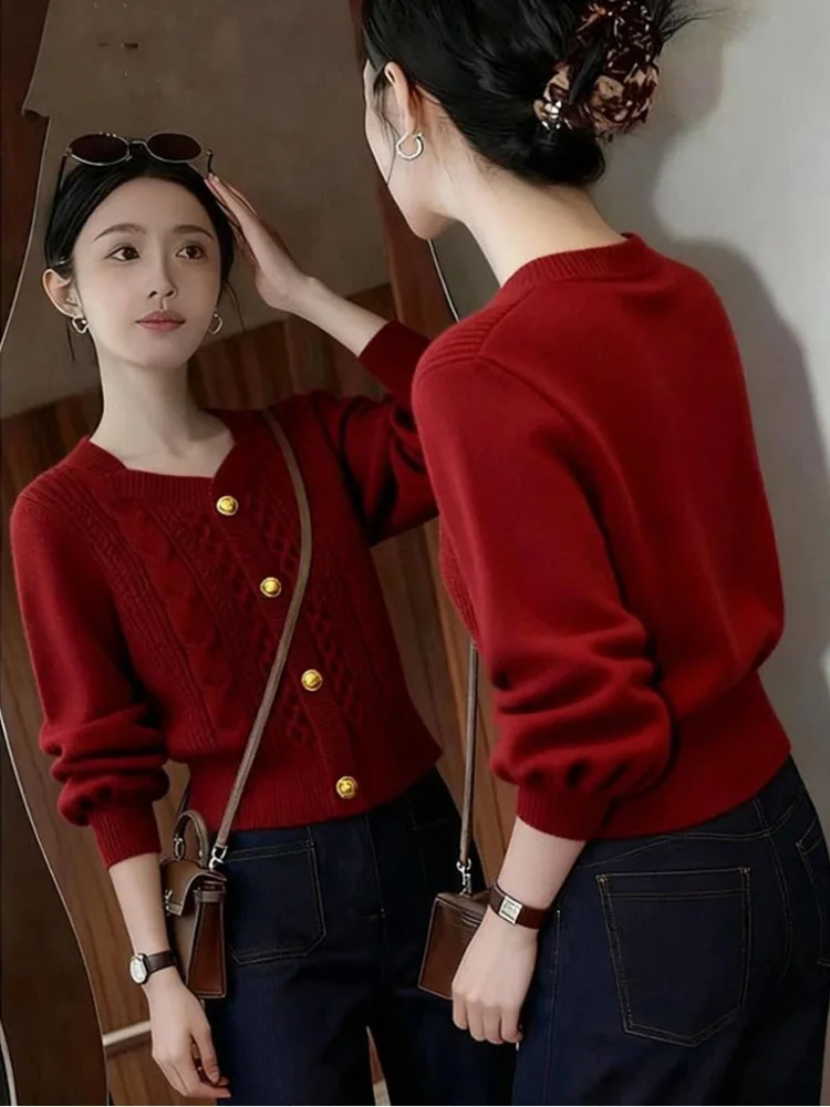 Unique Knitted Red Cardigan ort Sle Inner Wear Korean Faion High Quali Luxury Light Sensation Winter Women's Top
Unique Knitted Red Cardigan ort Sle Inner Wear Korean Faion High Quali Luxury Light Sensation Winter Women's Top