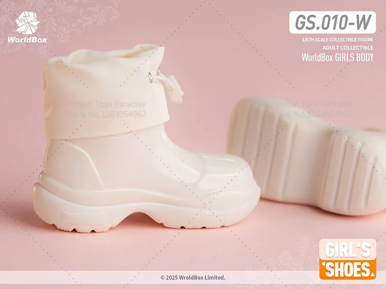 Модель обуви Worldbox GS010 в масштабе 1/6: женские сапоги-дождевики с полым кружевным декором и толстой подошвой, подходят для 12-дюймовых фигурок.
Модель обуви Worldbox GS010 в масштабе 1/6: женские сапоги-дождевики с полым кружевным декором и толстой подошвой, подходят для 12-дюймовых фигурок.