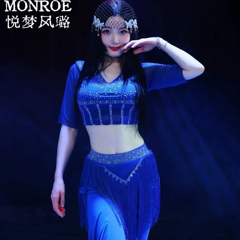 customized belly dance costume sexy blue tassel top half skirt 2pcs women's performance outfit set exotic dancewear
customized belly dance costume sexy blue tassel top half skirt 2pcs women's performance outfit set exotic dancewear