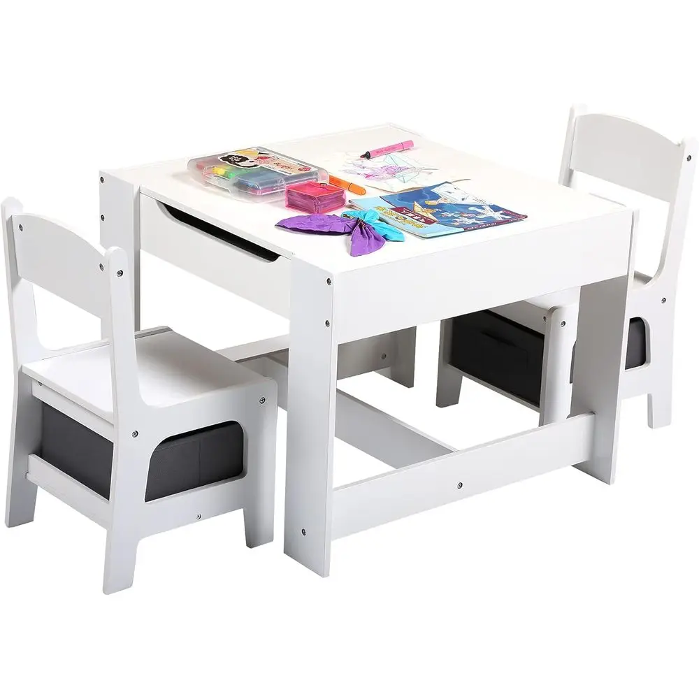 Multifunctional Wooden Kids Activity Table and Chair Set with Storage, Blackboard, White & Gray
Multifunctional Wooden Kids Activity Table and Chair Set with Storage, Blackboard, White & Gray