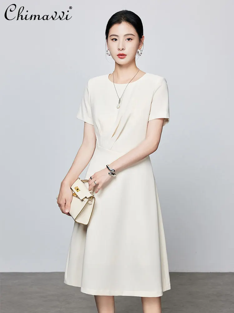 French Style Elegant Fashion Commuter Round Neck Short Sleeves High Waist A-line Simple Knee-length Women's Summer Dress 2026
French Style Elegant Fashion Commuter Round Neck Short Sleeves High Waist A-line Simple Knee-length Women's Summer Dress 2026