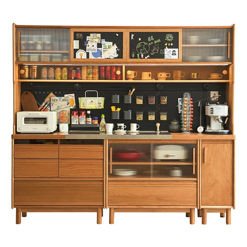 Solid wood tea and wine cabinet integrated household kitchen storage locker
Solid wood tea and wine cabinet integrated household kitchen storage locker