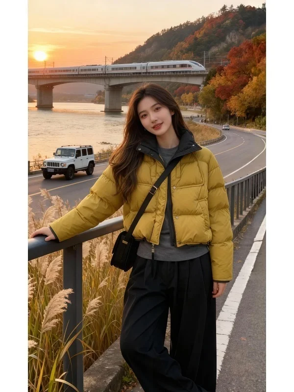 Yellow Color Block Cotton Jacket Women's Winter Short Bread Style Thick Outerwear Korean Style Small Size Friendly 2025
Yellow Color Block Cotton Jacket Women's Winter Short Bread Style Thick Outerwear Korean Style Small Size Friendly 2025