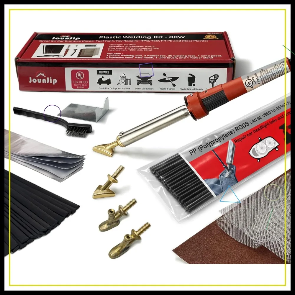 Plastic Welding Kit Deluxe - UL Certified 80W Iron - Professional Repair for Car Bumper, Kayak, Tank
Plastic Welding Kit Deluxe - UL Certified 80W Iron - Professional Repair for Car Bumper, Kayak, Tank