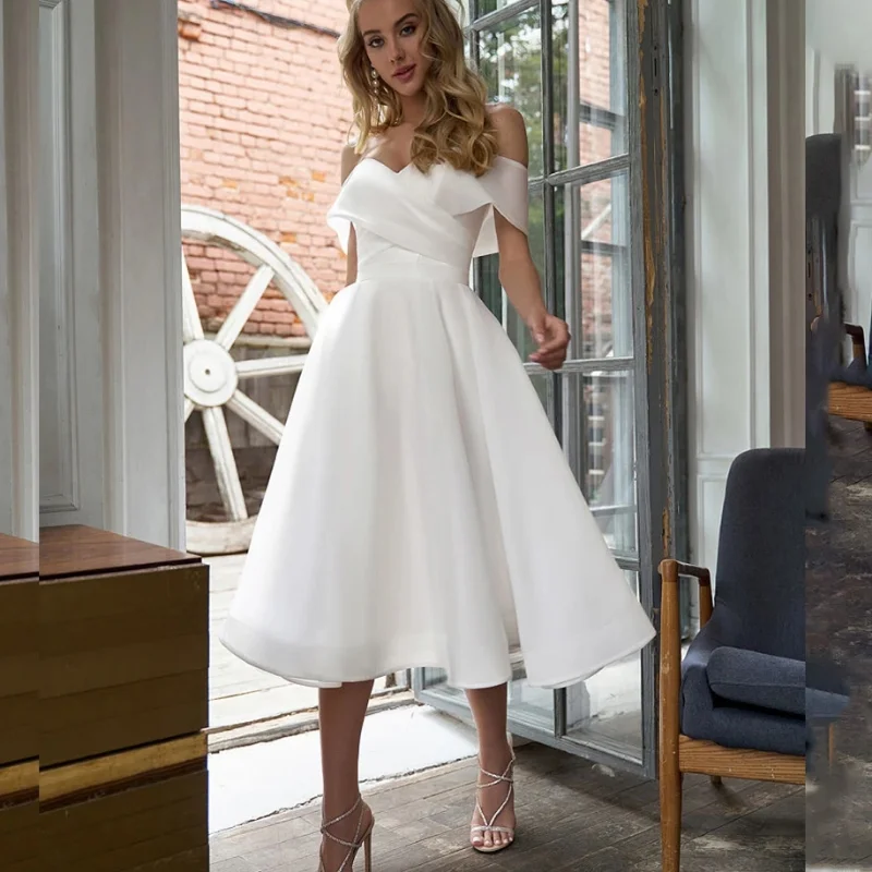 Wholesale Off The Shouder Simple Wedding Dress Knee Length White Bridal Gown for Women Brides Robe De Mariee 2023
Wholesale Off The Shouder Simple Wedding Dress Knee Length White Bridal Gown for Women Brides Robe De Mariee 2023