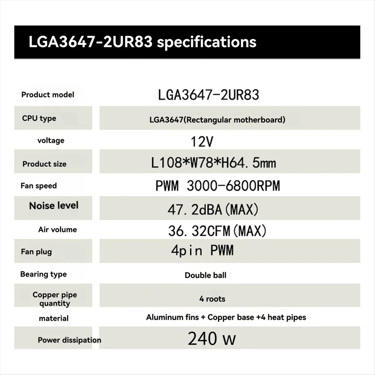LGA3647-2U-R83 Кулер 240 Вт для Lga 3647 Радиатор узкого типа 2u Радиатор 4 тепловых трубки Боковой вентилятор охлаждения
LGA3647-2U-R83 Кулер 240 Вт для Lga 3647 Радиатор узкого типа 2u Радиатор 4 тепловых трубки Боковой вентилятор охлаждения