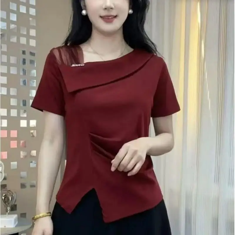 Summer New lapel neck Pleated Irregular Hem Top Short-sleeved Slim Cotton Solid Color Fashionable Comfortable Women's T-shirt
Summer New lapel neck Pleated Irregular Hem Top Short-sleeved Slim Cotton Solid Color Fashionable Comfortable Women's T-shirt