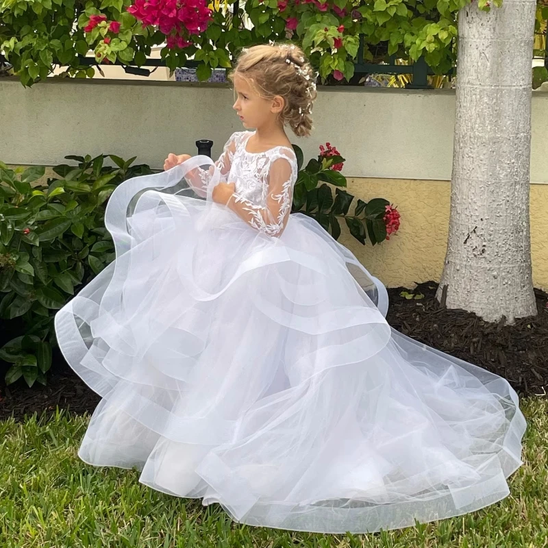 Flower Girl Dresses White Tulle Puffy Tiered Appliques Sequin Long Sleeve For Wedding Birthday First Communion Gowns
Flower Girl Dresses White Tulle Puffy Tiered Appliques Sequin Long Sleeve For Wedding Birthday First Communion Gowns