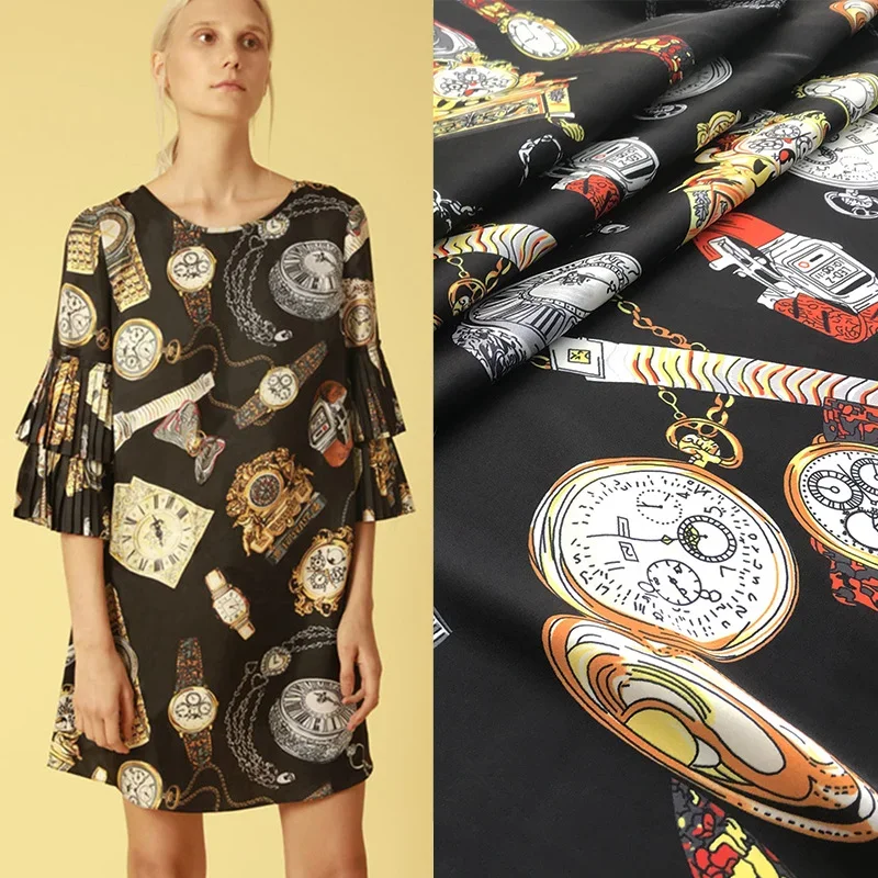 Luxury Decoration Brand Clock Print 100% Polyester Stretch Satin Fabric Soft Women's Fashion Clothing Shirt Fabric Cloth Meter
Luxury Decoration Brand Clock Print 100% Polyester Stretch Satin Fabric Soft Women's Fashion Clothing Shirt Fabric Cloth Meter