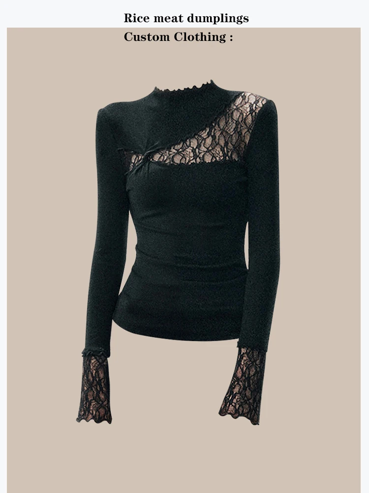 Elegant Hollow out Lace Half High Neck T-Shirt Slimming Pure Desire Korean Style Cotton Long Sleeve Women's Fashion Top
Elegant Hollow out Lace Half High Neck T-Shirt Slimming Pure Desire Korean Style Cotton Long Sleeve Women's Fashion Top