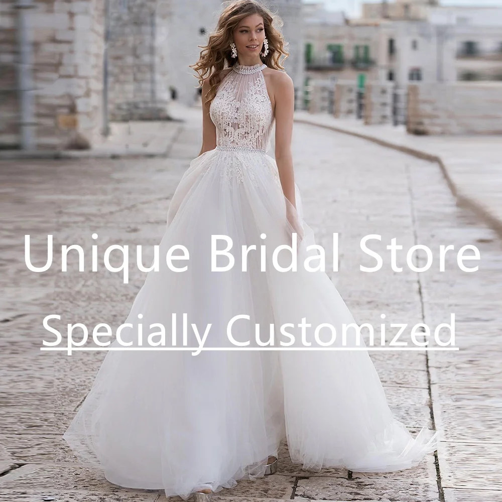 Customized Fashion A-Line Robe De Mariée High Neck Applique Tulle With Beaded Back Zipper Draped Sweep Train Vestido Noiva Casam
Customized Fashion A-Line Robe De Mariée High Neck Applique Tulle With Beaded Back Zipper Draped Sweep Train Vestido Noiva Casam