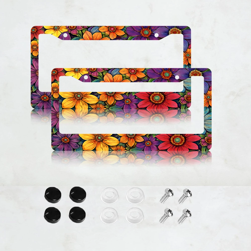 Яркая цветная рамка для номерного знака с цветочным узором - Держатель для автомобильного номера в стиле бохо с дикими цветами
Яркая цветная рамка для номерного знака с цветочным узором - Держатель для автомобильного номера в стиле бохо с дикими цветами