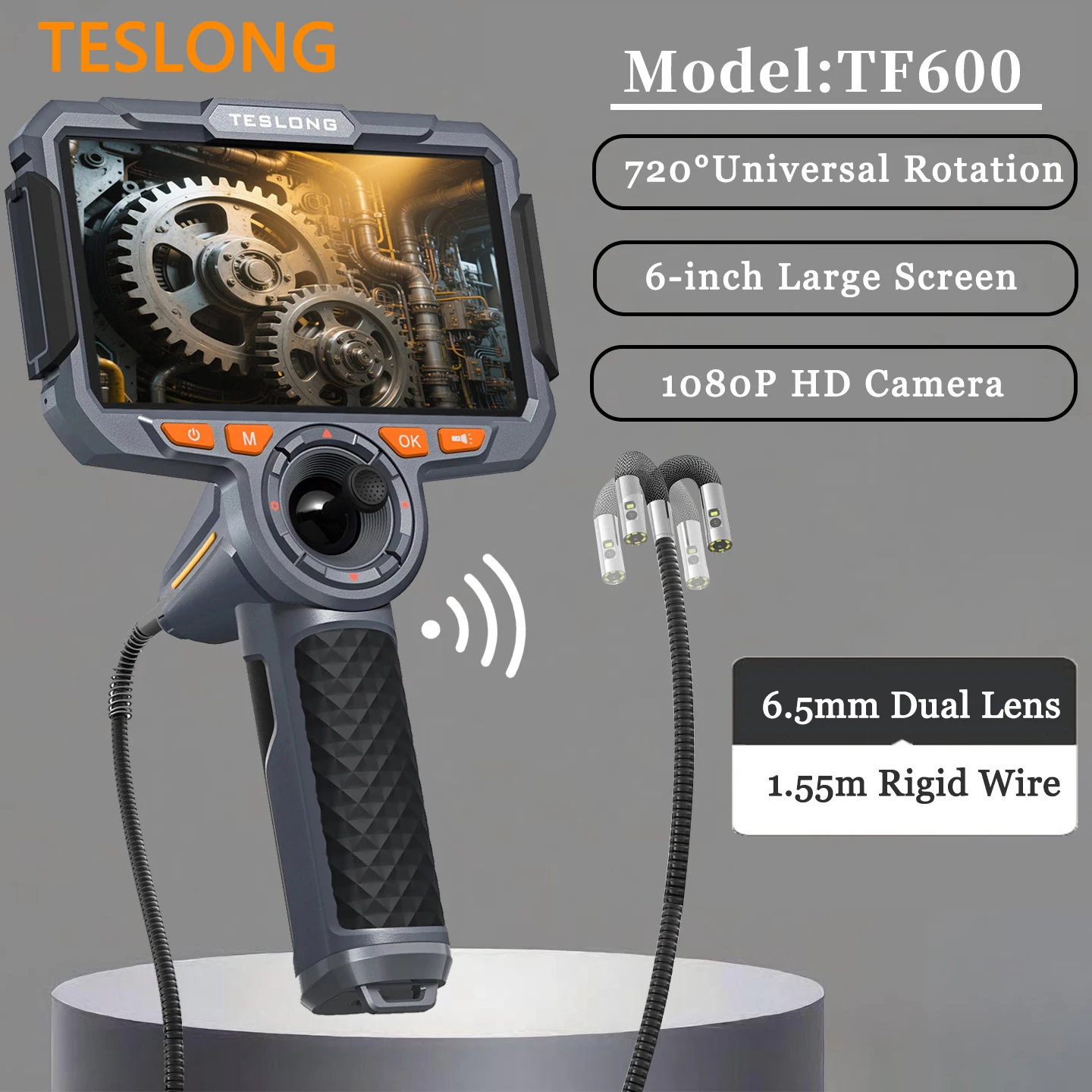 TESLONG TF600 6.5mm Dual Lens Industrial Endoscope 6-inch IPS Display 720° Four-way Rotation 1080P HD Resolution 6 LED Lights
TESLONG TF600 6.5mm Dual Lens Industrial Endoscope 6-inch IPS Display 720° Four-way Rotation 1080P HD Resolution 6 LED Lights