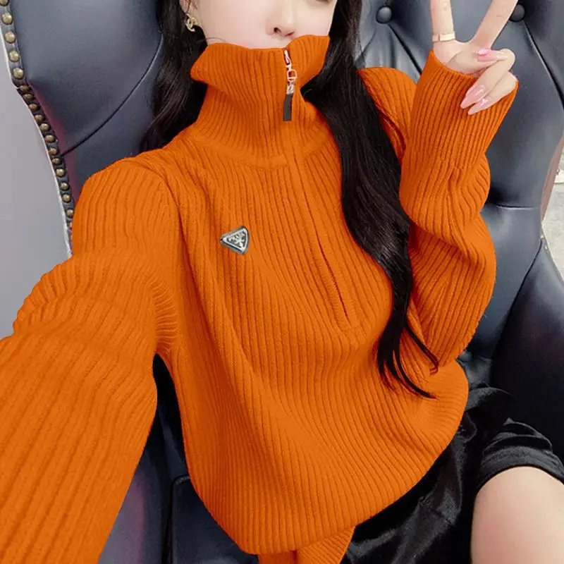 Zipper Loose Knit Sweater Turtleneck Long Sleeve Casual Sweater Korean Streetwear Solid Fashion Sweater for Female Autumn Winter
Zipper Loose Knit Sweater Turtleneck Long Sleeve Casual Sweater Korean Streetwear Solid Fashion Sweater for Female Autumn Winter