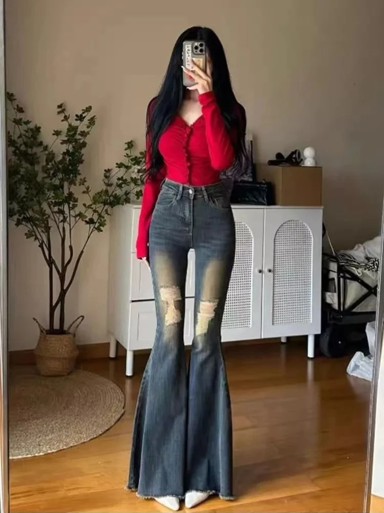Women's High Waist Flare Jeans 2026 Spring New Y2K Denim Pants Vintage Distressed Ripped Wide Leg Trouser
Women's High Waist Flare Jeans 2026 Spring New Y2K Denim Pants Vintage Distressed Ripped Wide Leg Trouser