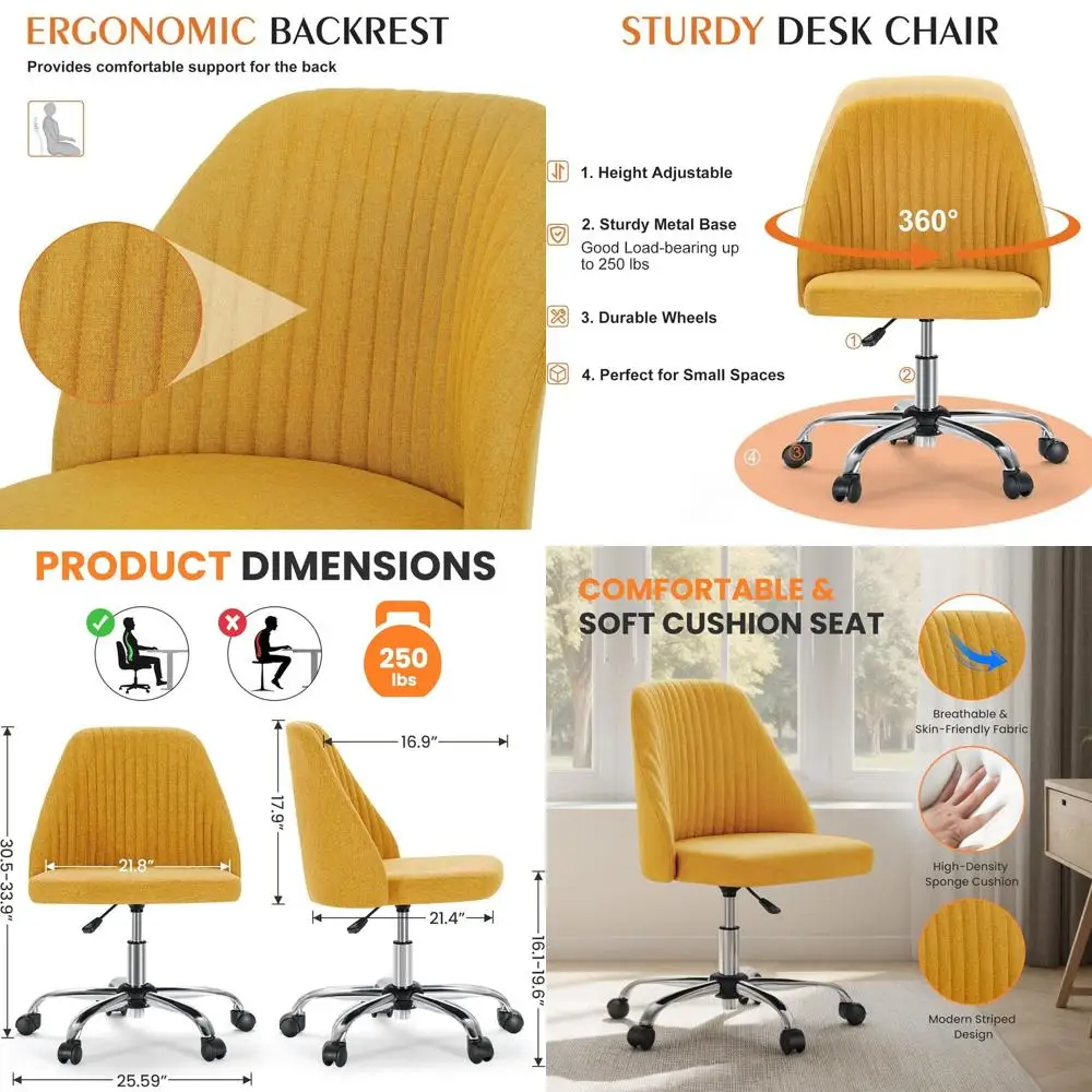 Вращающееся кресло с высокой спинкой и колесиками, удобное для офиса, макияжа и гардеробных, желтое
Вращающееся кресло с высокой спинкой и колесиками, удобное для офиса, макияжа и гардеробных, желтое