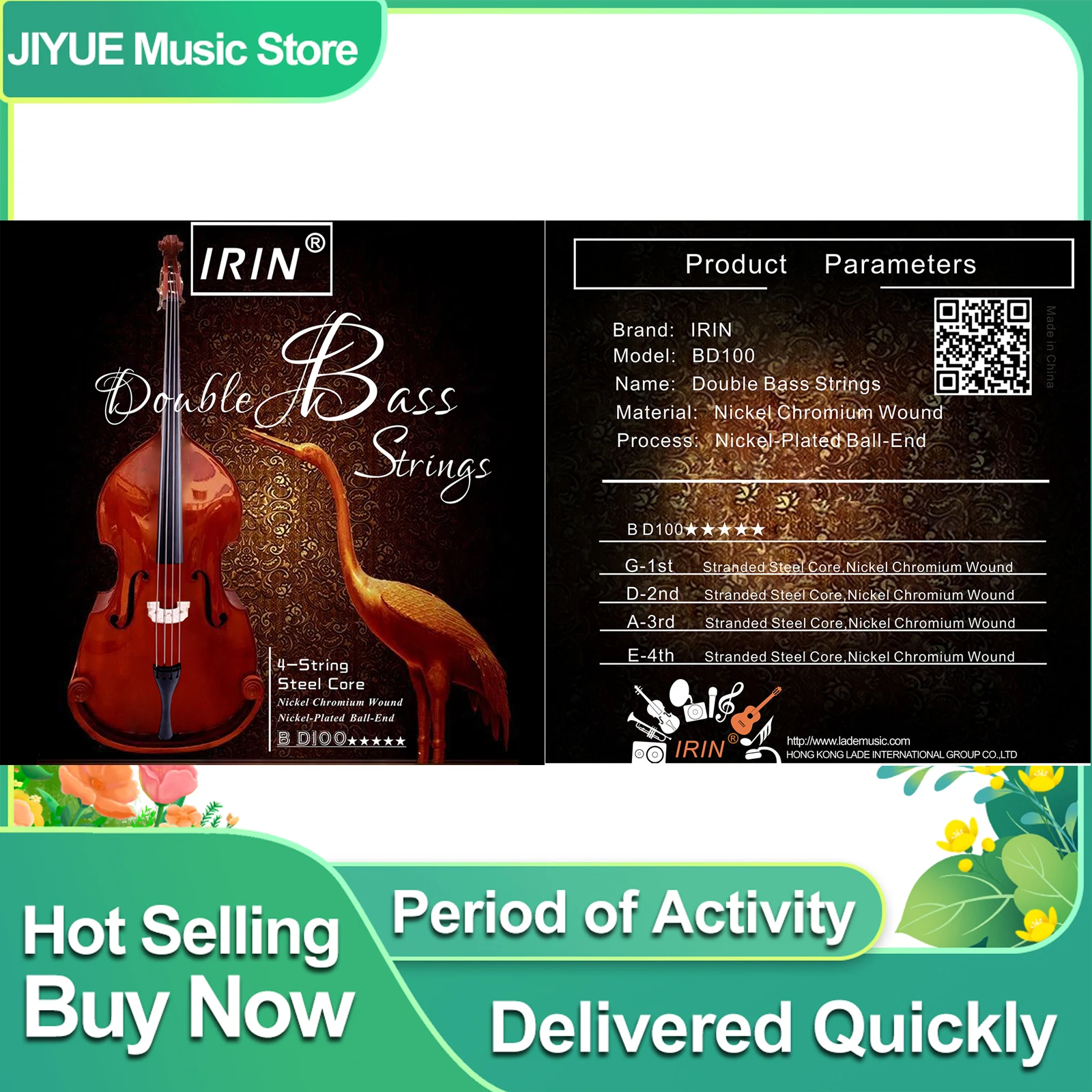 IRIN BD100 Double Bass Strings Nickel Chromium Wound 4 String Double Bass Strings Professional Bass Strings Accessories Part
IRIN BD100 Double Bass Strings Nickel Chromium Wound 4 String Double Bass Strings Professional Bass Strings Accessories Part