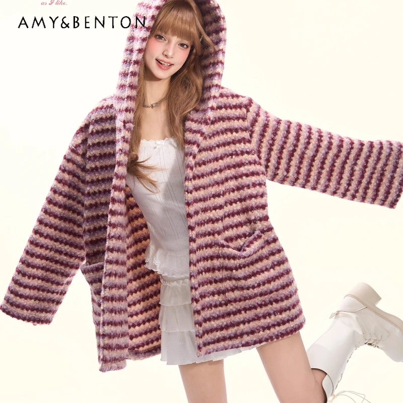 2025 Autumn Winter New Striped Woolen Loose Hooded Women's Jackets Original French Design Cute Sweet Versatile Warm Coats Ladies
2025 Autumn Winter New Striped Woolen Loose Hooded Women's Jackets Original French Design Cute Sweet Versatile Warm Coats Ladies