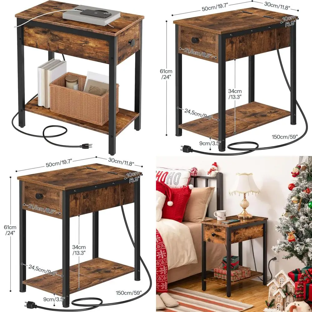 Компактная прикроватная тумбочка с функцией зарядки и местом для хранения для небольших помещений: гостиная и спальня, цвета: деревенский коричневый и черный
Компактная прикроватная тумбочка с функцией зарядки и местом для хранения для небольших помещений: гостиная и спальня, цвета: деревенский коричневый и черный