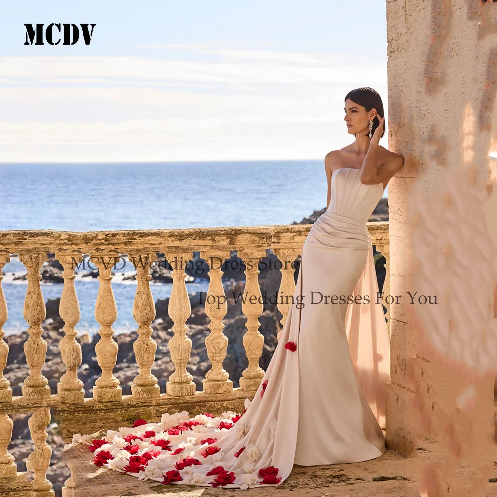 MCDV Strapless Flowers Wedding Dresses 2026 Pleat Trumpet Backless Detachable Train Bridal Gown Vestido De Casamento Customised
MCDV Strapless Flowers Wedding Dresses 2026 Pleat Trumpet Backless Detachable Train Bridal Gown Vestido De Casamento Customised
