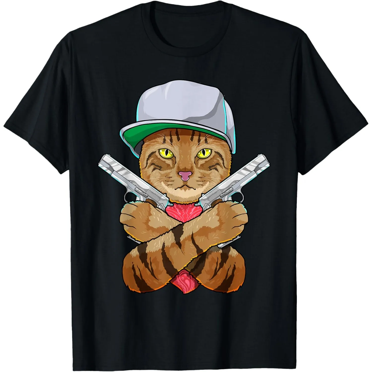Cat with Guns Graphic Tee Funny Kitten Cartoon Street Baseball Cap T-Shirt
Cat with Guns Graphic Tee Funny Kitten Cartoon Street Baseball Cap T-Shirt
