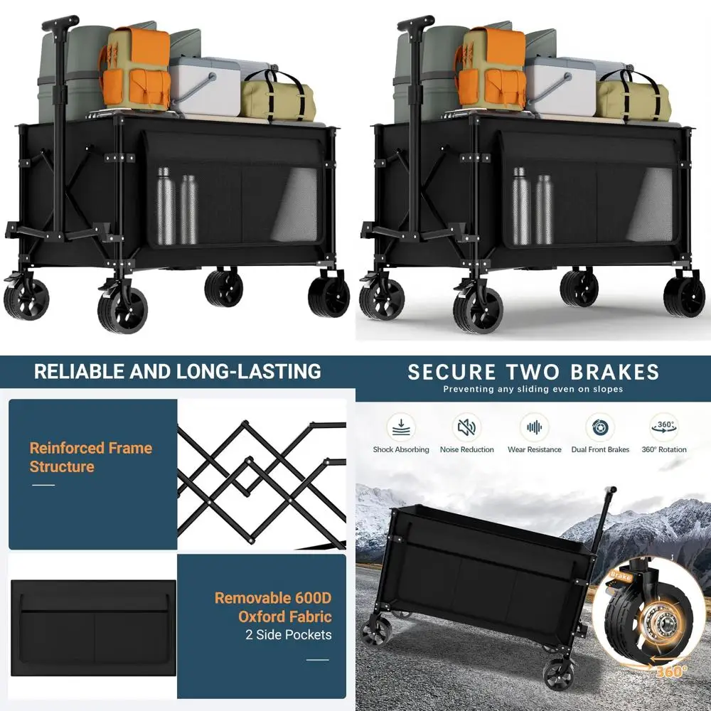 Folding Utility Wagon with 150L Capacity and 360LBS Load, All-Terrain Wheels, Brakes for Outdoor Activities
Folding Utility Wagon with 150L Capacity and 360LBS Load, All-Terrain Wheels, Brakes for Outdoor Activities
