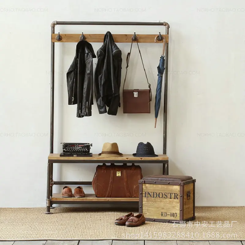 Wholesale shoe changing stool coat rack, vintage iron solid wood distressed furniture, industrial faucet hooks, industrial style
Wholesale shoe changing stool coat rack, vintage iron solid wood distressed furniture, industrial faucet hooks, industrial style