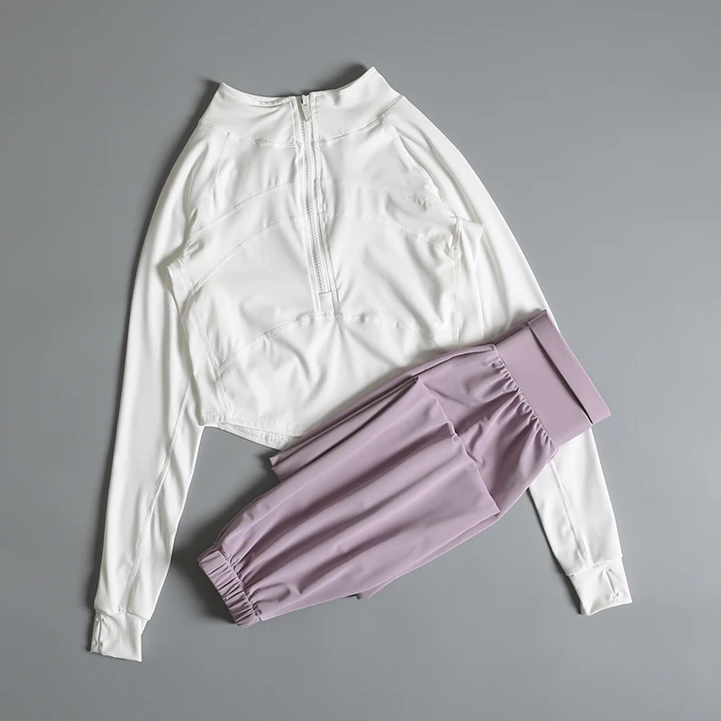Running sports suit for women's summer new quick-drying semi-zipper stand-up collar yoga long-sleeved top fashionable loose
Running sports suit for women's summer new quick-drying semi-zipper stand-up collar yoga long-sleeved top fashionable loose
