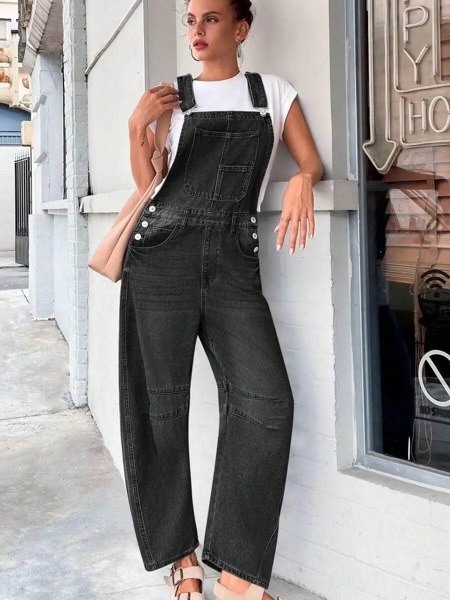Women Denim Bib Overalls Adjustable Strap Barrel Leg Jumpsuit With Pockets Casual Daily Pants
Women Denim Bib Overalls Adjustable Strap Barrel Leg Jumpsuit With Pockets Casual Daily Pants