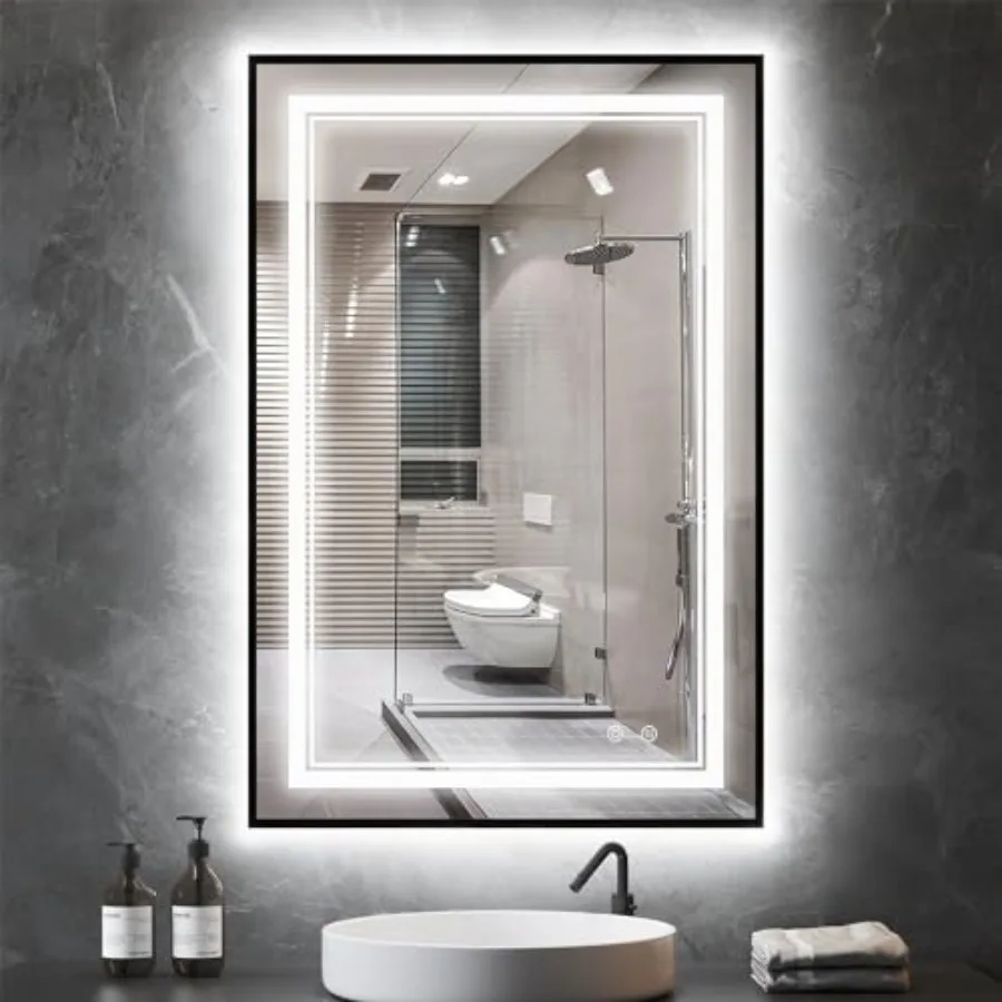 LED Bathroom Mirror with Front and Backlit 24"x36", Frame, Wall Mounted, Dual LED Strips, Fogless, Dimmable, 3 Color Changing,
LED Bathroom Mirror with Front and Backlit 24"x36", Frame, Wall Mounted, Dual LED Strips, Fogless, Dimmable, 3 Color Changing,