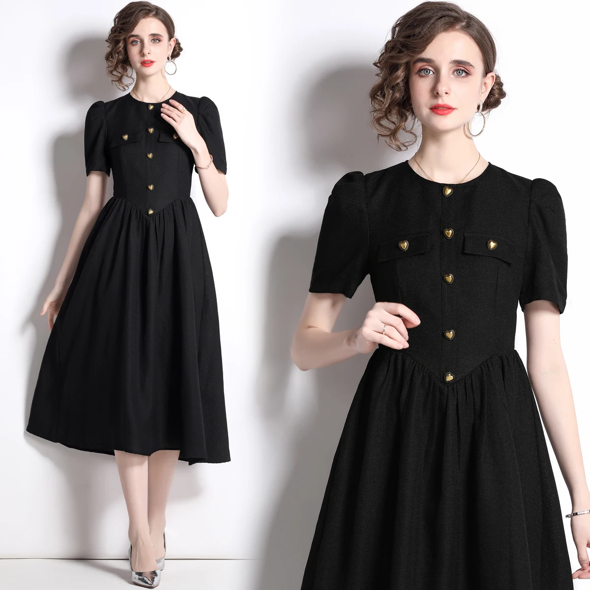 French New Hepburn Style Vintage Dress Women's Summer O-Neck Short Sleeves Slim Fit Black Elegant Dress A-line Casual Long Skirt
French New Hepburn Style Vintage Dress Women's Summer O-Neck Short Sleeves Slim Fit Black Elegant Dress A-line Casual Long Skirt