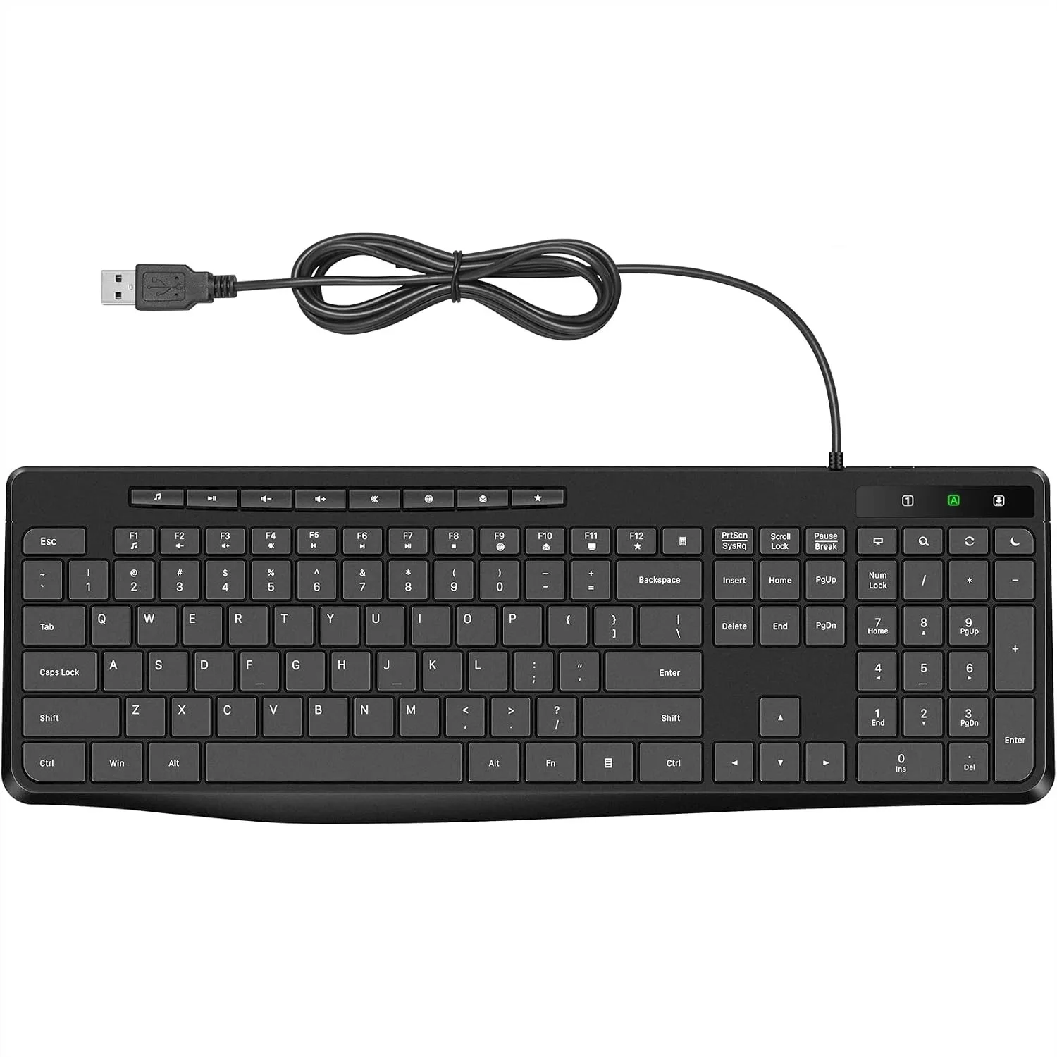 Wired USB Keyboard with Quiet Chiclet Keys, Multimedia Shortcuts, Full Size for Laptop Desktop