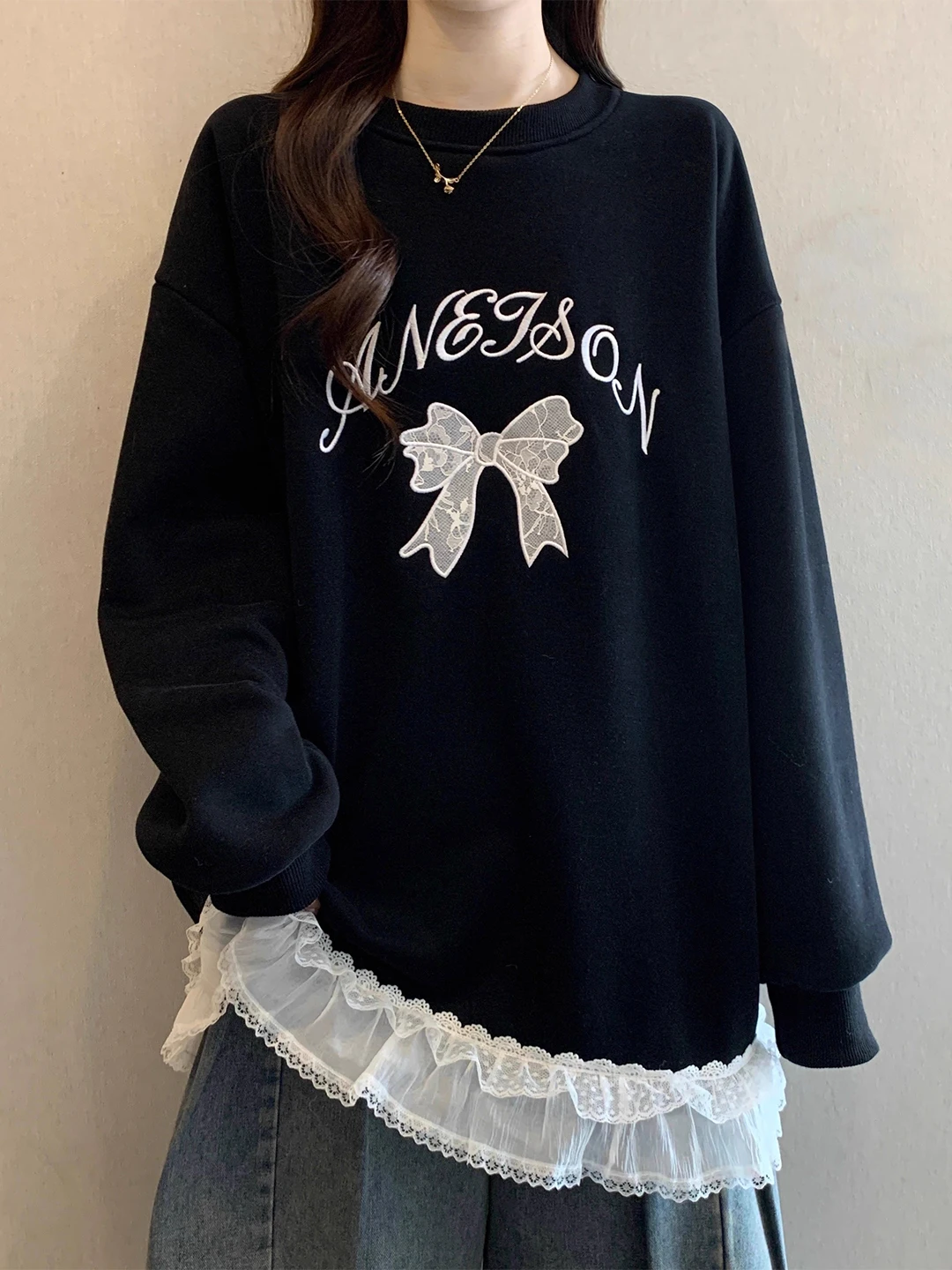 Thiened Long Sve Hoodie Women's Loose Comfortable Oversize Autumn Winter Clothes Lace Hem Knot Mid-Length Top
Thiened Long Sve Hoodie Women's Loose Comfortable Oversize Autumn Winter Clothes Lace Hem Knot Mid-Length Top