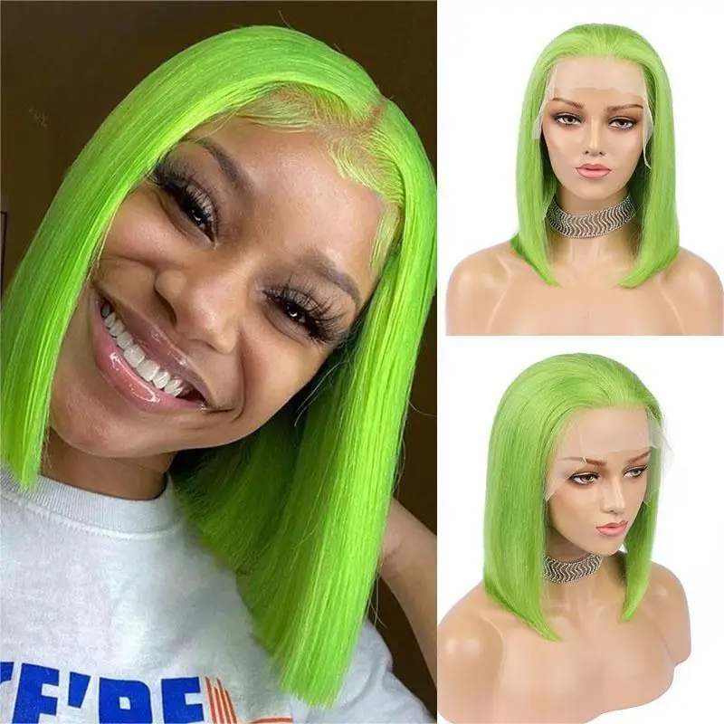 Brazilian Colored Human Hair Wig Cosplay Bright Mint Green Straight Short Bob 13x4 HD Transparent Lace Frontal Wigs For Women
Brazilian Colored Human Hair Wig Cosplay Bright Mint Green Straight Short Bob 13x4 HD Transparent Lace Frontal Wigs For Women