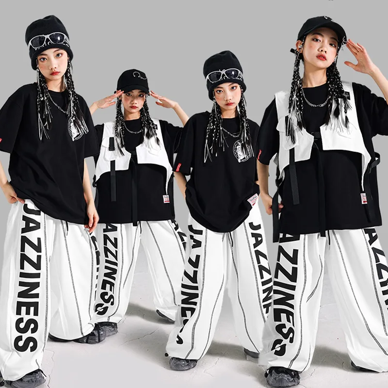 New Modern Jazz Dance Drum Costumes For Girls Black T-Shirt White Vest Loose Pants Outfits Boys Hiphop Dance Stage Wear DQS19842
New Modern Jazz Dance Drum Costumes For Girls Black T-Shirt White Vest Loose Pants Outfits Boys Hiphop Dance Stage Wear DQS19842