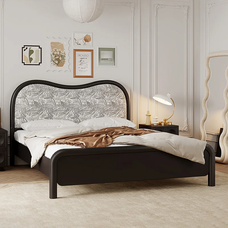 French retro all solid wood master bedroom double bed American furniture medium antique black fabric soft bag
French retro all solid wood master bedroom double bed American furniture medium antique black fabric soft bag
