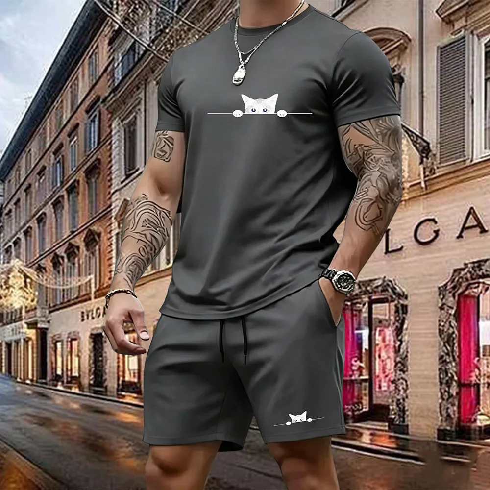 Men's summer new cute kitten print soft and breathable round neck T-shirt set outdoor casual versatile top
Men's summer new cute kitten print soft and breathable round neck T-shirt set outdoor casual versatile top
