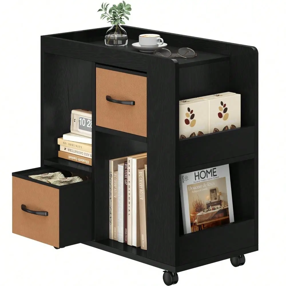 Shelf With Storage, Wooden Rolling Bookcase With Wheels, 2 Foldable Fabric Drawers, Magazine Racks And Open Shelves, 13 24 26,
Shelf With Storage, Wooden Rolling Bookcase With Wheels, 2 Foldable Fabric Drawers, Magazine Racks And Open Shelves, 13 24 26,
