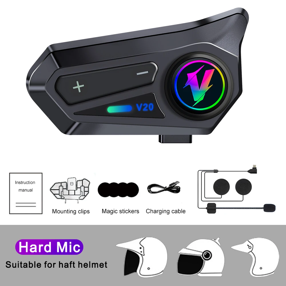 V20 wireless headset Motorcycle helmet headset hard microphone Long battery life waterproofing use helmet Fits all helmets
V20 wireless headset Motorcycle helmet headset hard microphone Long battery life waterproofing use helmet Fits all helmets