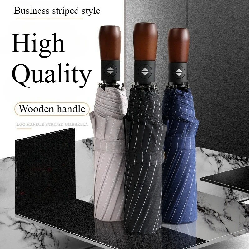 Striped Umbrella High Quality Wooden Handle Umbrellas 10Ribs Sturdy Durable Umbrella for Men Wind-resistant Automatic Umbrellas
Striped Umbrella High Quality Wooden Handle Umbrellas 10Ribs Sturdy Durable Umbrella for Men Wind-resistant Automatic Umbrellas