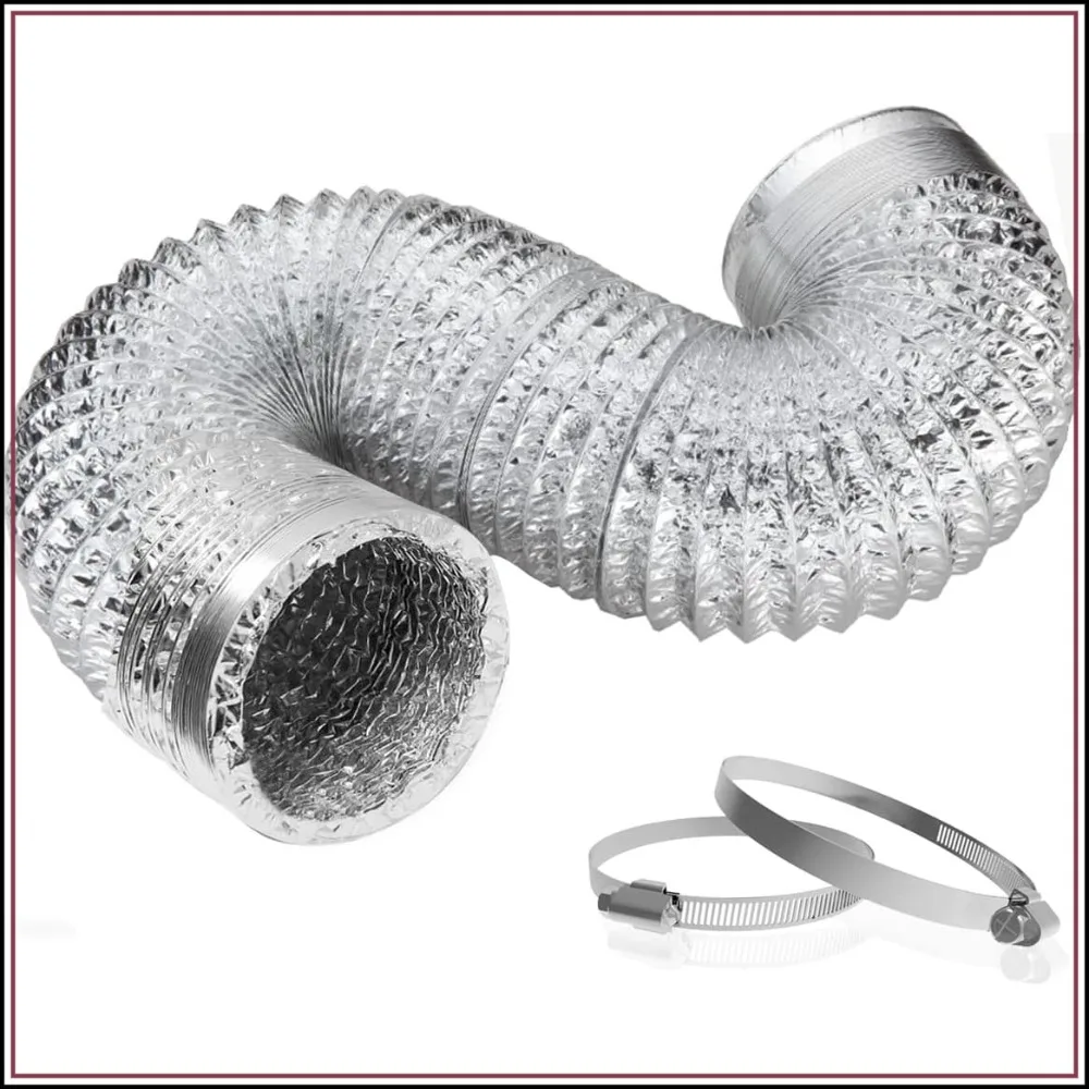 4 Inch 5 Feet Dryer Vent Hose Short, Flexible Air Ducting, Heavy Duty Aluminum Foil Extra Thick (6-ply) with 2 Clamps for HVAC Ventilation, Tight Space
4 Inch 5 Feet Dryer Vent Hose Short, Flexible Air Ducting, Heavy Duty Aluminum Foil Extra Thick (6-ply) with 2 Clamps for HVAC Ventilation, Tight Space