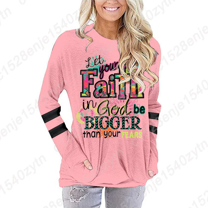 Women Long Sleeve Shirt Crewneck Solid Top Let Your Faith In God Be Bigger Than Your Fears Print Pullover Sweatshirt With Pocket
Women Long Sleeve Shirt Crewneck Solid Top Let Your Faith In God Be Bigger Than Your Fears Print Pullover Sweatshirt With Pocket