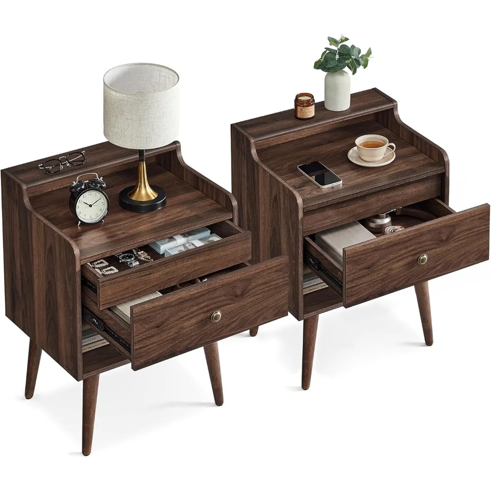 Nightstands Set of 2, Bedside Tables with Hidden Drawers, Mid-Century End Tables with Solid Wood Legs, Side Tables for Bedroom
Nightstands Set of 2, Bedside Tables with Hidden Drawers, Mid-Century End Tables with Solid Wood Legs, Side Tables for Bedroom