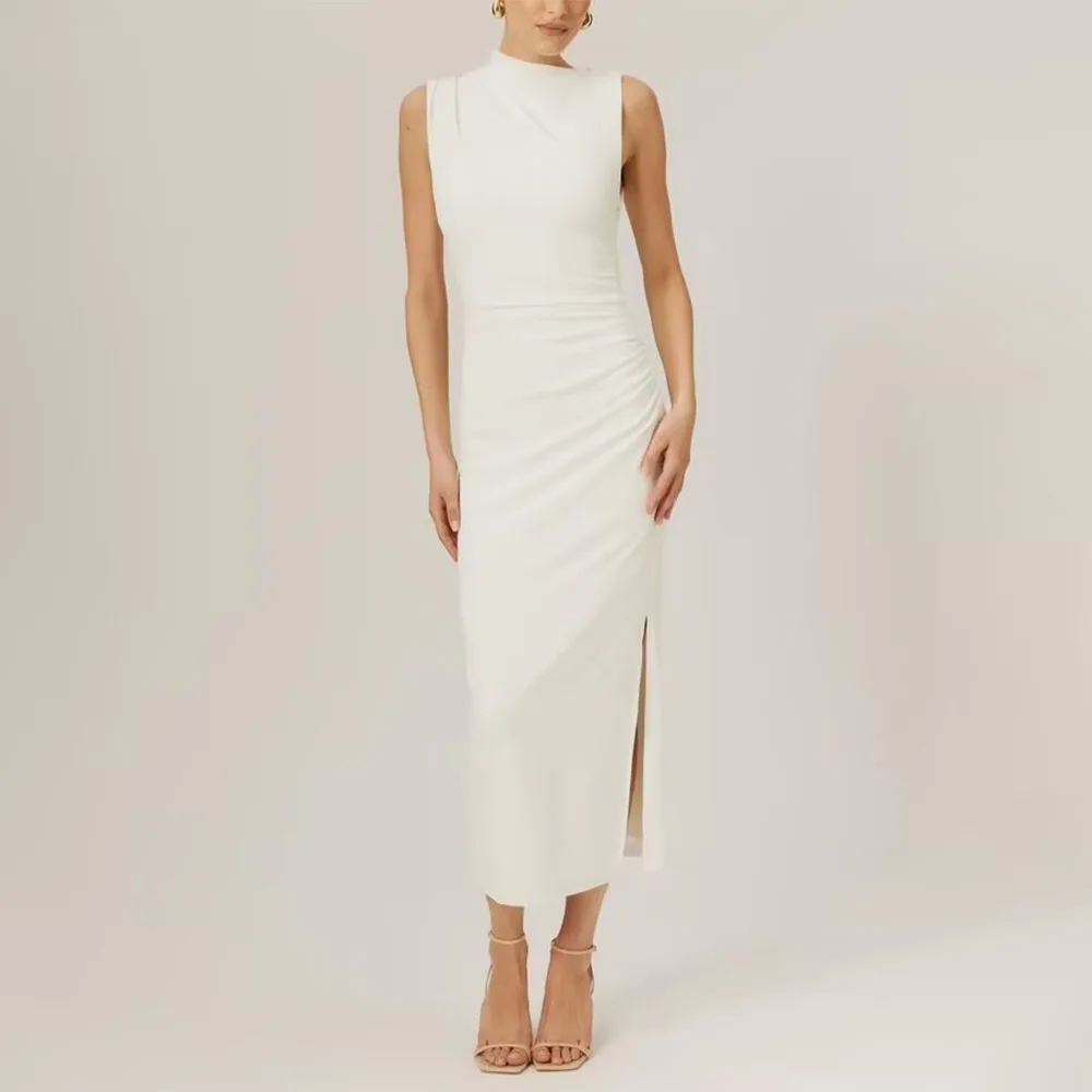High Quality Customized High Collar Ankle Length Sleeveless White Woman Wedding Party Dress Robe Pour Mariage Invité Ballkleider
High Quality Customized High Collar Ankle Length Sleeveless White Woman Wedding Party Dress Robe Pour Mariage Invité Ballkleider
