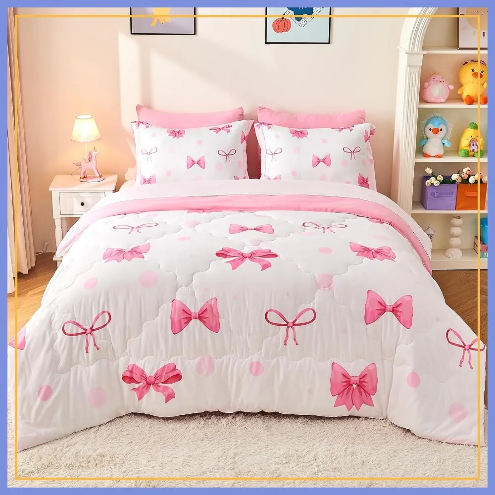 7 Piece Pink Bow Bedding Set for Girls Queen Size Comforter Set with Sheets Pillowcases
7 Piece Pink Bow Bedding Set for Girls Queen Size Comforter Set with Sheets Pillowcases