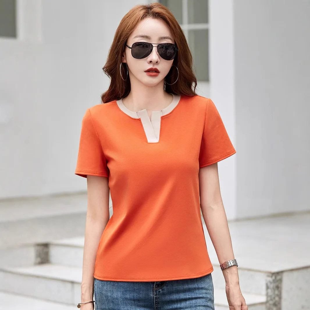 New Solid Color T-shirt Women Clothing Summer Simple Korean Fashion V-neck Short-sleeved Pullover Casual Versatile Top Women
New Solid Color T-shirt Women Clothing Summer Simple Korean Fashion V-neck Short-sleeved Pullover Casual Versatile Top Women