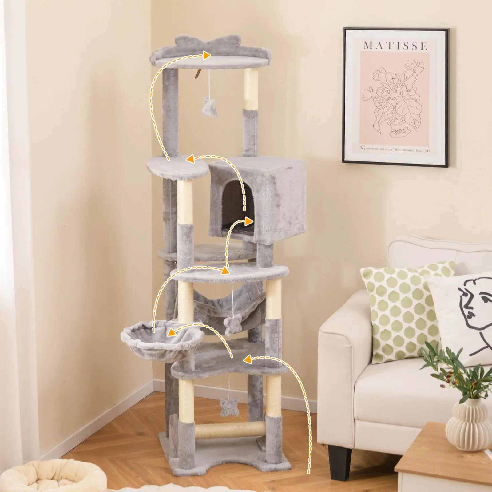 69" Tall Cat Tree w/ Top Perch Cozy Condo Basket Bed Hammock Basket Bed Indoor
69" Tall Cat Tree w/ Top Perch Cozy Condo Basket Bed Hammock Basket Bed Indoor